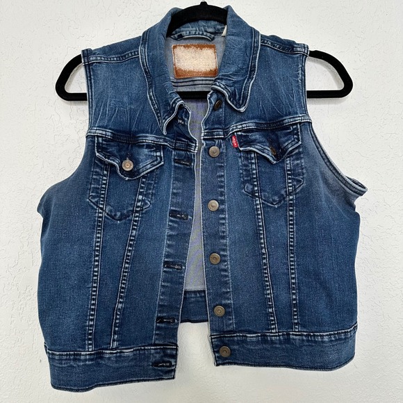Levi's Women's Denim Vest Blue Sleeveless Jean Jacket Medium Wash L - Picture 1 of 7
